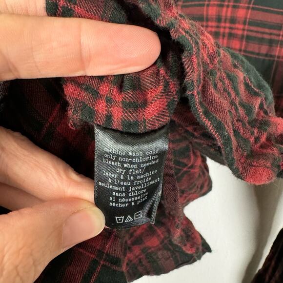 Rag & Bone | Red Black Plaid Gauze Long Sleeve Hi Low Tunic Button Front Shirt - Picture 9 of 10